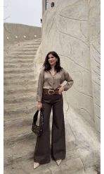 Dilvin Yüksek Bel Denim Jean Pantolon - Kahverengi