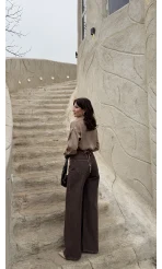 Dilvin Yüksek Bel Denim Jean Pantolon - Kahverengi