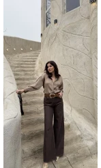 Dilvin Yüksek Bel Denim Jean Pantolon - Kahverengi