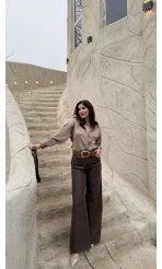 Dilvin Yüksek Bel Denim Jean Pantolon - Kahverengi