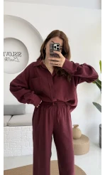 Diva Modal Gömlek Pantolon Takım Bordo