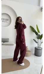 Diva Modal Gömlek Pantolon Takım Bordo