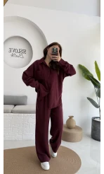 Diva Modal Gömlek Pantolon Takım Bordo