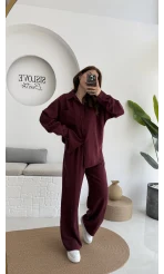 Diva Modal Gömlek Pantolon Takım Bordo