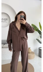 Diva Modal Gömlek Pantolon Takım Kahve