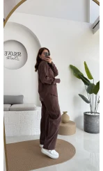 Diva Modal Gömlek Pantolon Takım Kahve