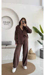 Diva Modal Gömlek Pantolon Takım Kahve
