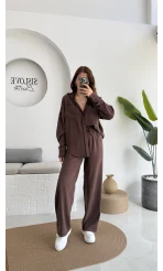 Diva Modal Gömlek Pantolon Takım Kahve