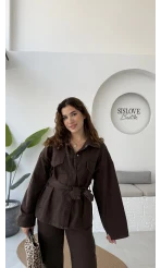 Dixie Premium Kuşaklı Gabardin Takım - Kahverengi