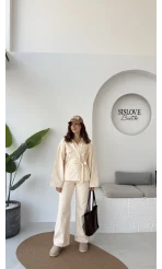 Dixie Premium Kuşaklı Gabardin Takım - Taş