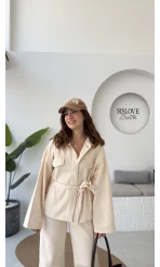Dixie Premium Kuşaklı Gabardin Takım - Taş