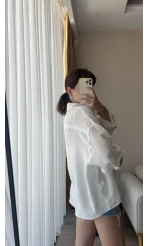 Dökümlü Beyaz Modal Gömlek