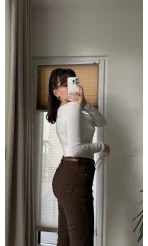 Dökümlü Yaka Beyaz Bluz