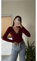 Dökümlü Yaka Bordo Bluz