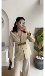 Dolph Kemer Detay Blazer Ceket - Taş - Kod: 4162