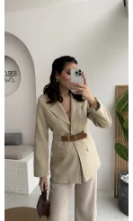 Dolph Kemer Detay Blazer Ceket - Taş - Kod: 4162