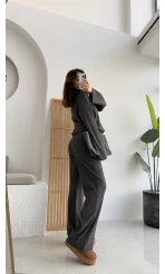 Drew Dik Yaka Fermuarlı Triko Takım - Antrasit