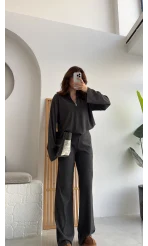 Drew Dik Yaka Fermuarlı Triko Takım - Antrasit