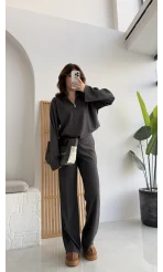 Drew Dik Yaka Fermuarlı Triko Takım - Antrasit