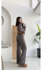 Drew Dik Yaka Fermuarlı Triko Takım - Kahve Vizon Tonları