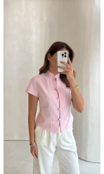 Düğme Detay Gömlek - Pembe - Kod: 2329