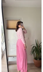 Düğme Detay Peluş Hırka Pembe