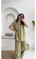 Düğme Detay Yelek Takım - 8613 - Haki