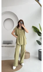 Düğme Detay Yelek Takım - 8613 - Haki