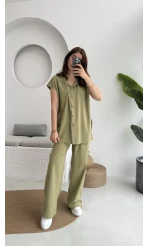 Düğme Detay Yelek Takım - 8613 - Haki