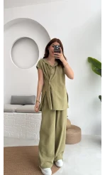 Düğme Detay Yelek Takım - 8613 - Haki