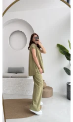 Düğme Detay Yelek Takım - 8613 - Haki