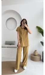 Düğme Detay Yelek Takım - 8613 - Hardal