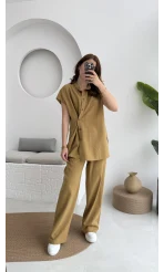 Düğme Detay Yelek Takım - 8613 - Hardal