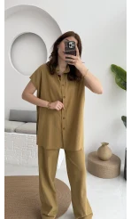 Düğme Detay Yelek Takım - 8613 - Hardal