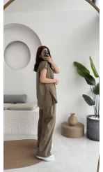 Düğme Detay Yelek Takım - 8613 - Vizon