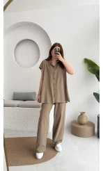 Düğme Detay Yelek Takım - 8613 - Vizon