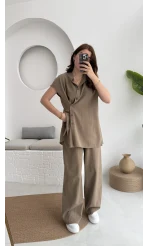 Düğme Detay Yelek Takım - 8613 - Vizon