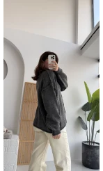 Düğmeli Balon Kol Hırka - Antrasit