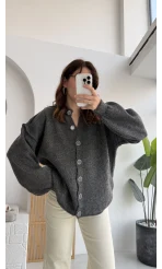 Düğmeli Balon Kol Hırka - Antrasit