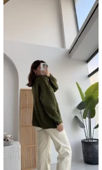 Düğmeli Balon Kol Hırka - Haki