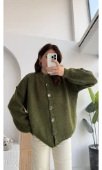 Düğmeli Balon Kol Hırka - Haki