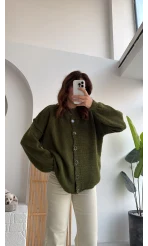 Düğmeli Balon Kol Hırka - Haki