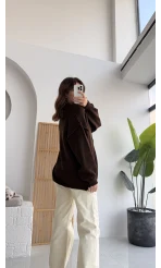 Düğmeli Balon Kol Hırka - Kahverengi