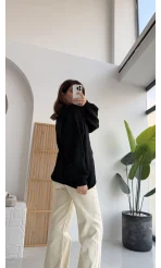 Düğmeli Balon Kol Hırka - Siyah