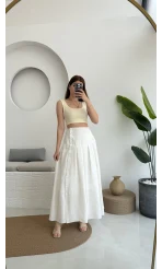 Düğmeli Etek Astarlı Beyaz