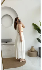 Düğmeli Etek Astarlı Beyaz