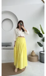 Düğmeli Etek Astarlı Sarı