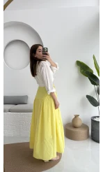 Düğmeli Etek Astarlı Sarı