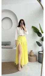 Düğmeli Etek Astarlı Sarı