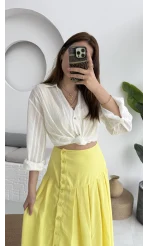 Düğmeli Etek Astarlı Sarı